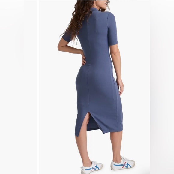 Marine Layer Lexi Mock Neck Rib Midi‎ Dress NWT size Large Vintage Indigo Blue - Picture 2 of 16